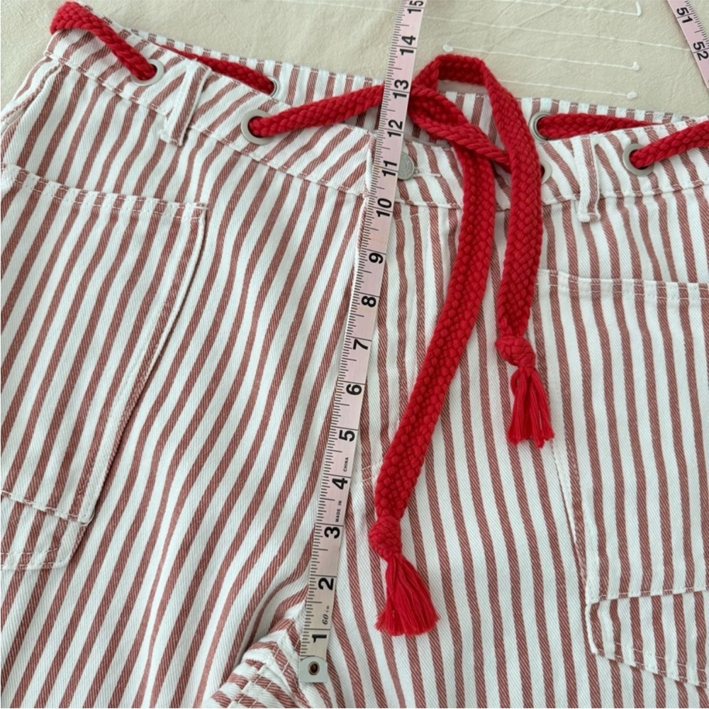 Aaron & Amber Rust Stripe Eyelet Drawstring Rope Waist Tie Barrel Jeans Large - Picture 9 of 13